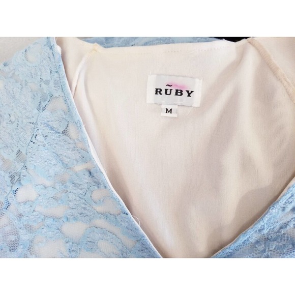 Ruby Pale Blue Stretch Lace Bodycon Lined Pencil Dress Women's Medium - Picture 6 of 7